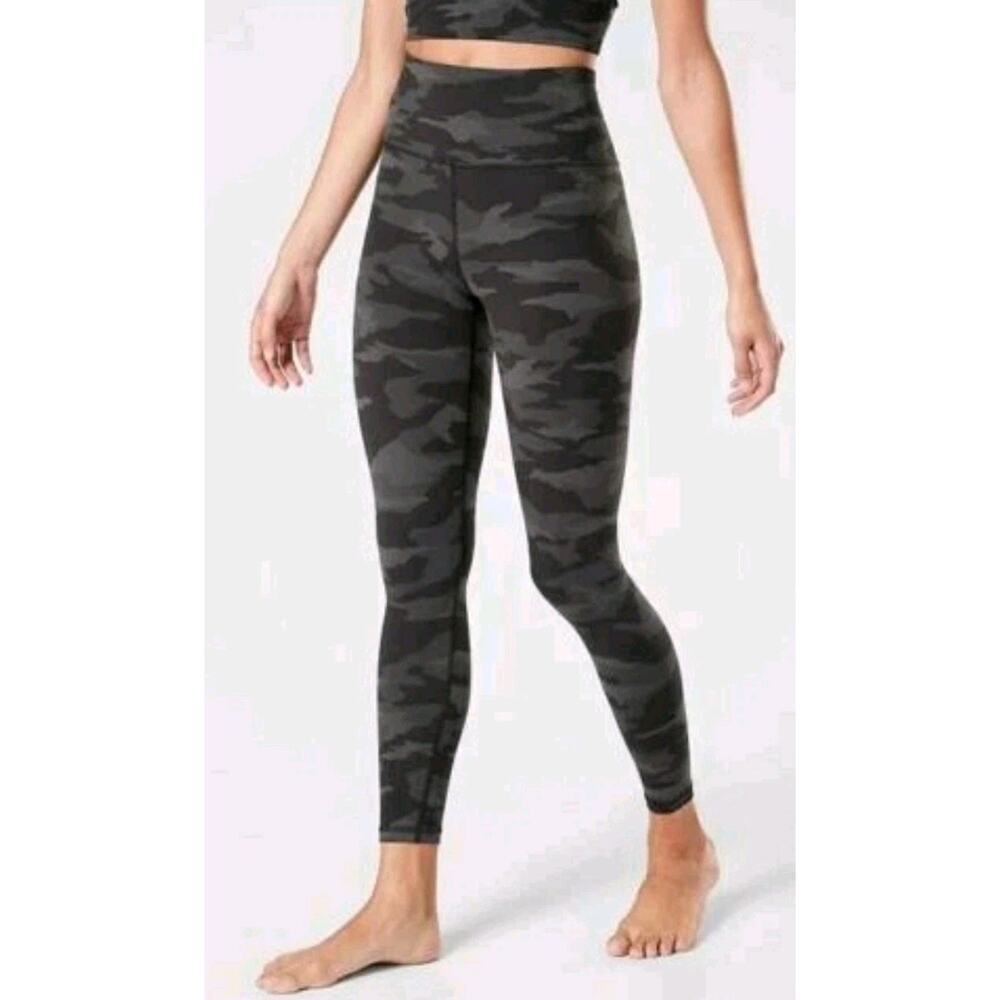 Athleta Sz S Elation Camo Leggings High Rise 7/8 Tight Womens Black Gray Stretch